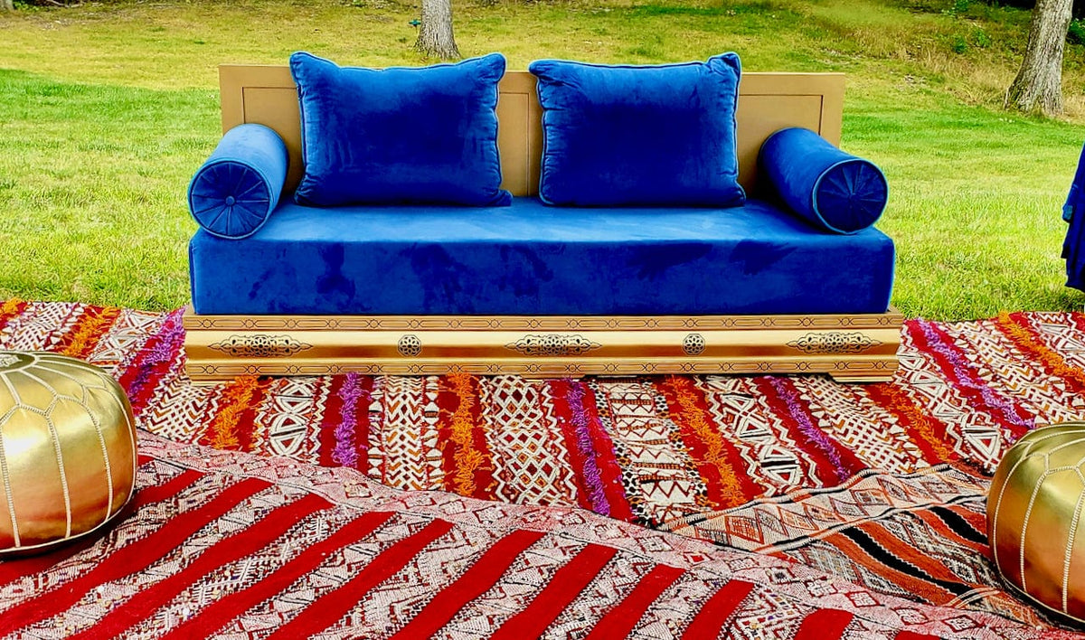 Moroccan Light Blue Velvet Daybed with Back Moroccan Furniture